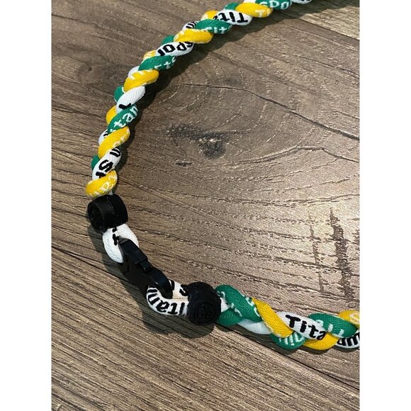 Triple Braided Sports Performance Titanium Necklace - Green, Yellow, & White - Picture 4 of 8